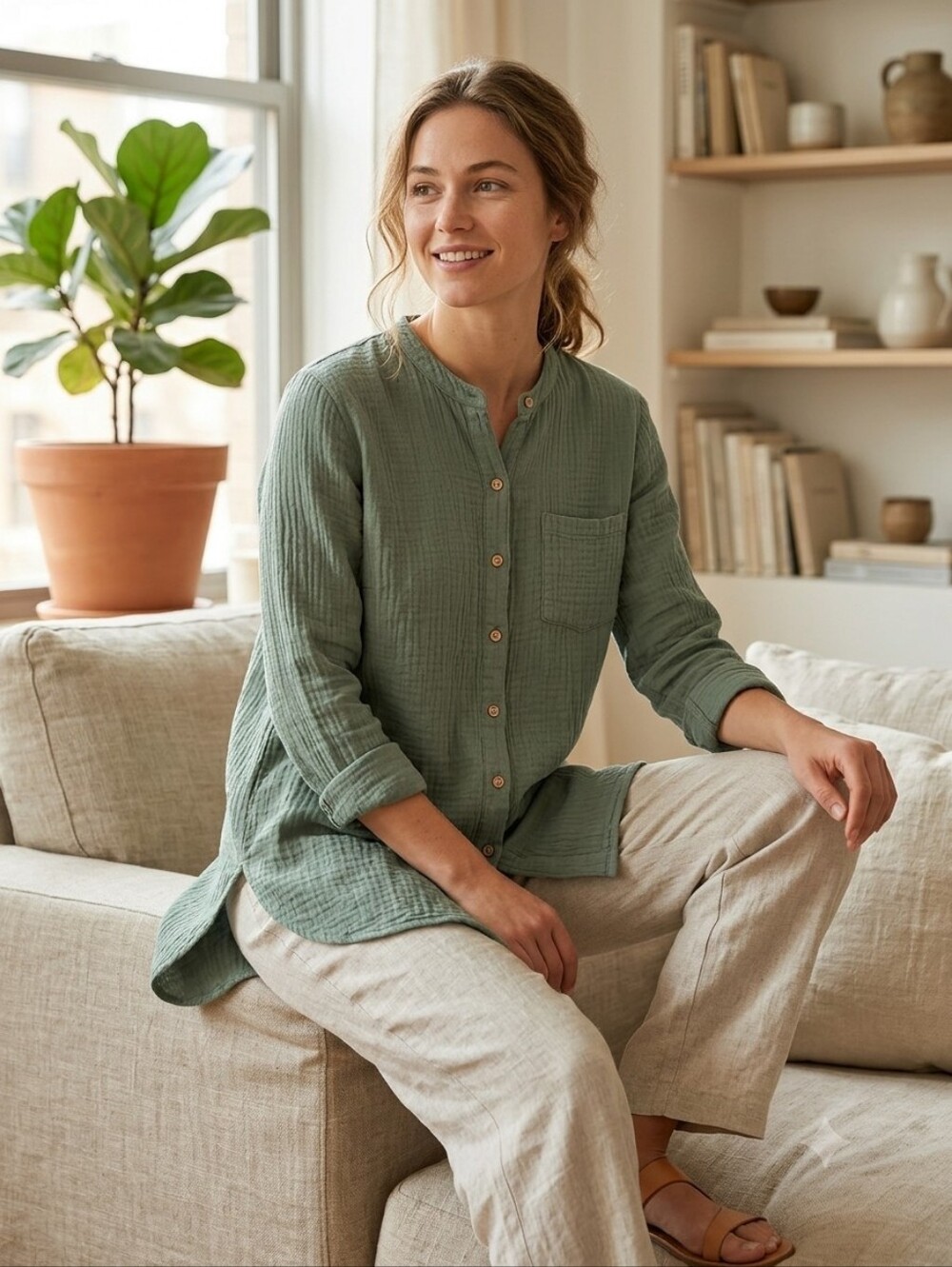 Sister Katie Sally Tunic L Minimalist Organic Cotton Gauze Portugal Lagenlook